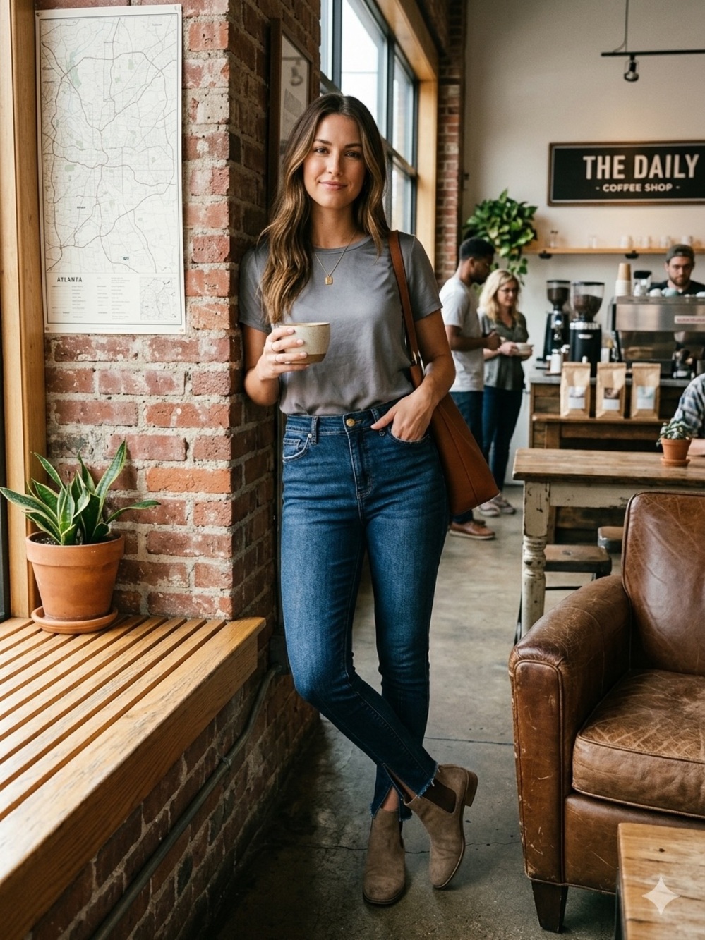 Kensie Medium Wash Denim Jeans - Blue with Tan Stitching and Raw Hem